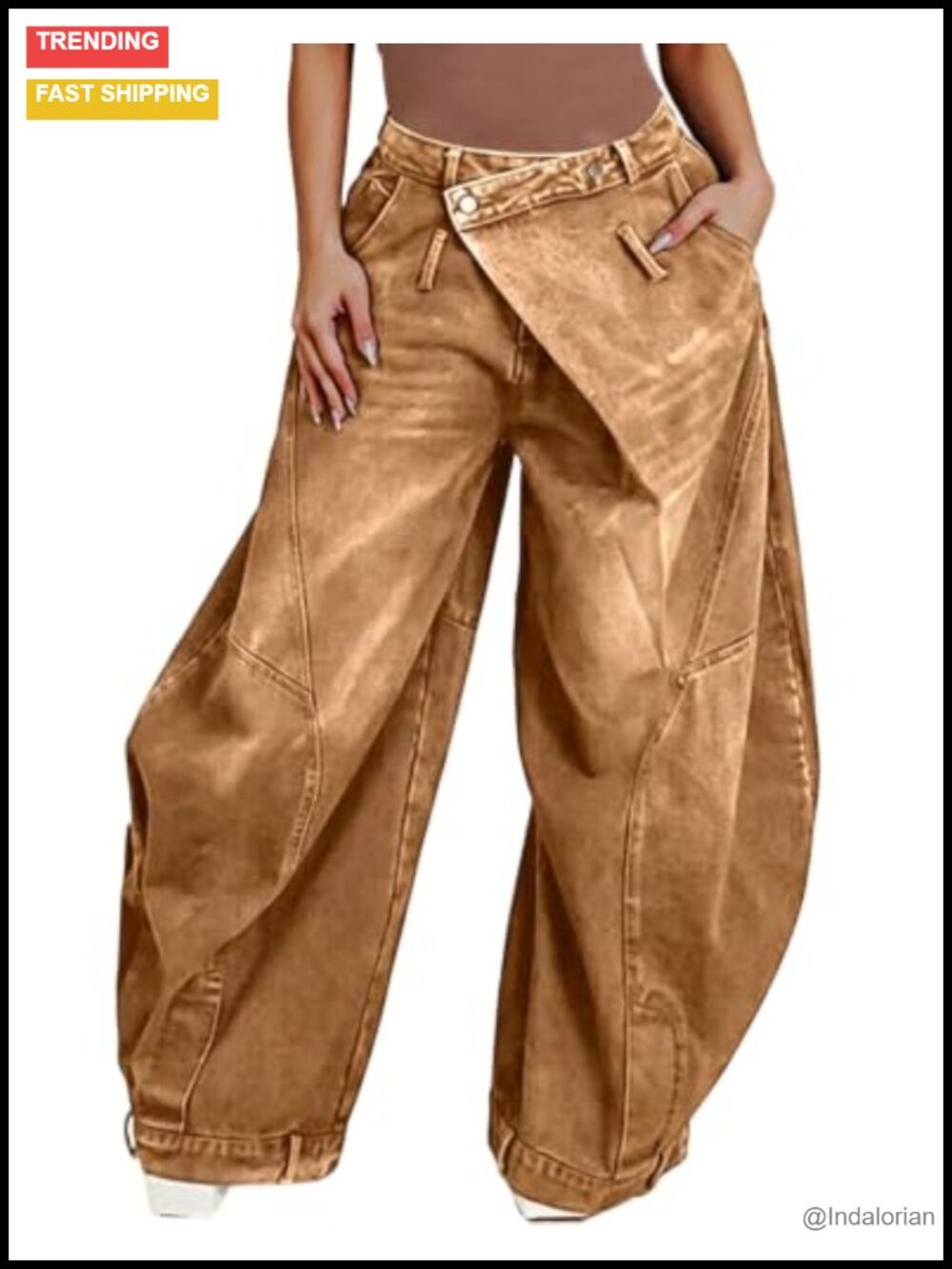 Baggy Barrel Jeans Asymmetrical High Rise Wide Leg Streetwear Denim